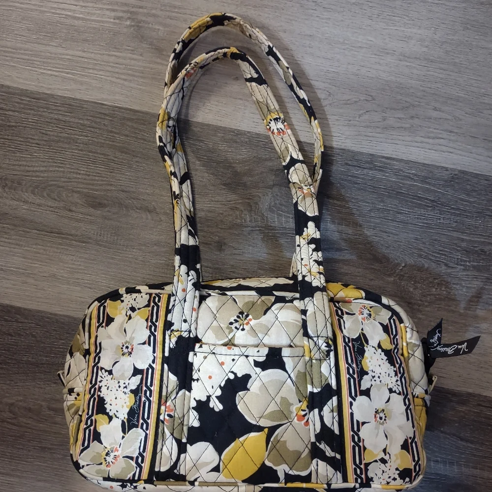 Vera Bradley Yellow and Black Floral Quilted Shoulder Bag - Picture 1 of 14